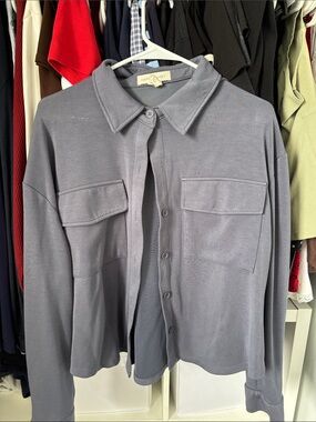 Womens Slate Blue Button-Up Oversized